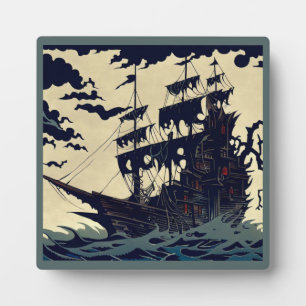 Haunted Sailing Ship Woodblock 1 Plaque