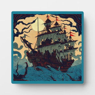 Haunted Sailing Ship Woodblock 2 Plaque