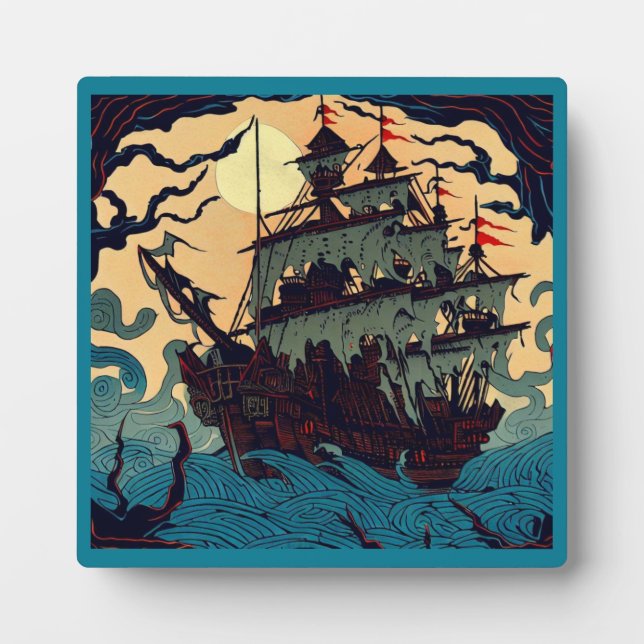 Haunted Sailing Ship Woodblock 2 Plaque (Front)