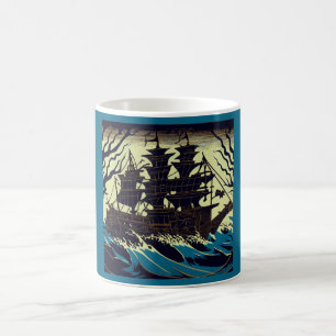 Haunted Sailing Ship Woodblock 3 Coffee Mug