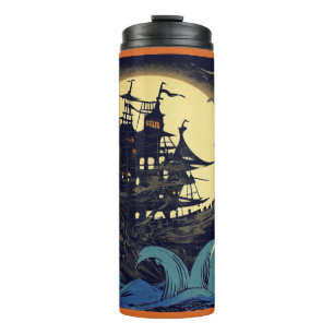 Haunted Sailing Ship Woodblock 4 Thermal Tumbler