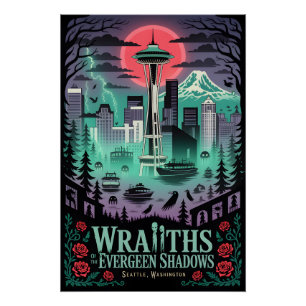 Haunted Seattle Vintage Horror Travel Poster