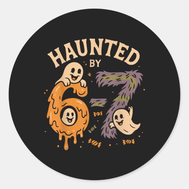Haunted Six Seven 6 7 Meme 67 Skeleton Hand Hallow Classic Round Sticker (Front)