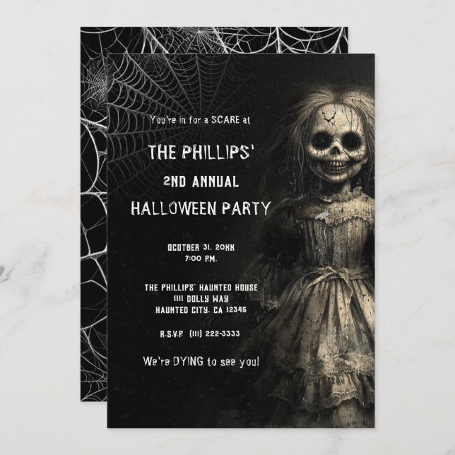 Haunted Skeleton Doll Halloween Costume Party Invitation (Front/Back)