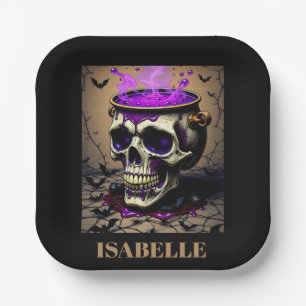 haunted skull gothic halloween night paper plate