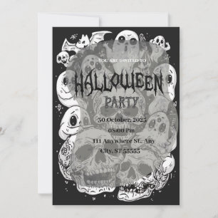 Haunted Skulls & Ghosts Halloween Invitation