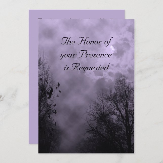Haunted Sky and Ravens Purple Mist Wedding Invitation (Front/Back)
