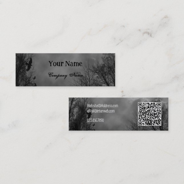Haunted Sky with Ravens adn QR code Custom Mini Business Card (Front/Back)