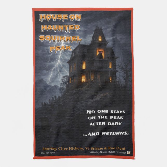 Haunted Squirrel Peak Parody Kitchen Towel (Vertical)