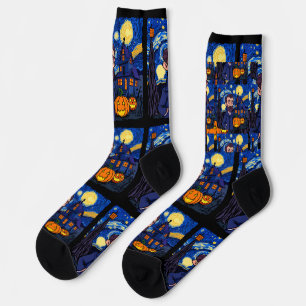 Haunted Van Gogh Scene – Gothic Starry Halloween N Socks