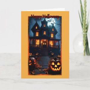 Haunted Victorian House Halloween Card