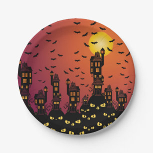 Haunted Village Paper Plate