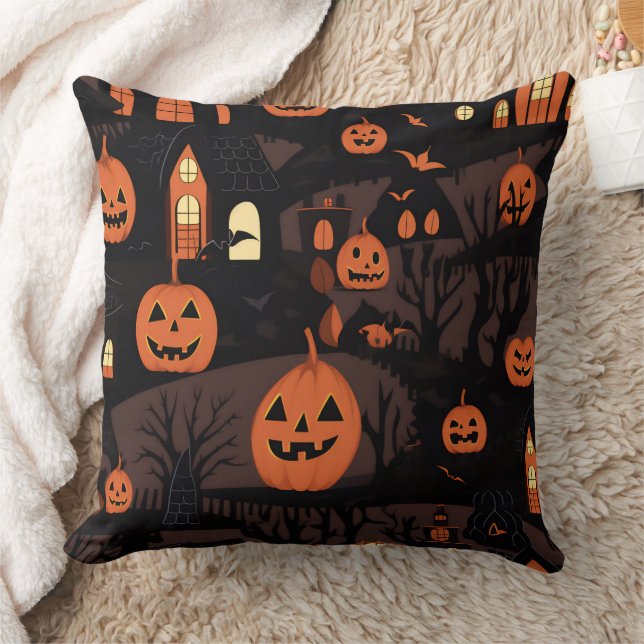 Haunted Village  Throw Pillow (Blanket)
