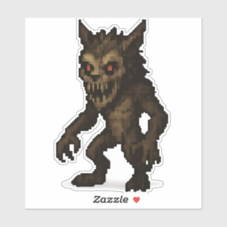 haunted werewolf monster pixel art sticker 6x6