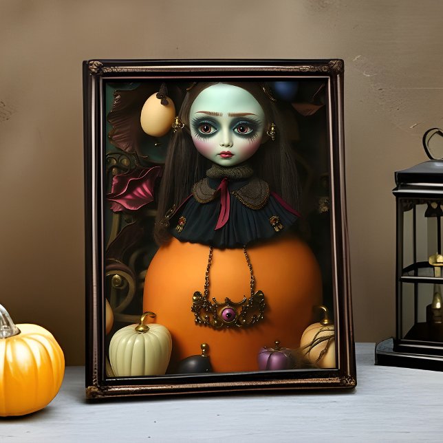 Haunting Beautiful Creepy Doll Portrait Halloween Poster (Haunting Halloween doll portrait for spooky gallery wall decor)