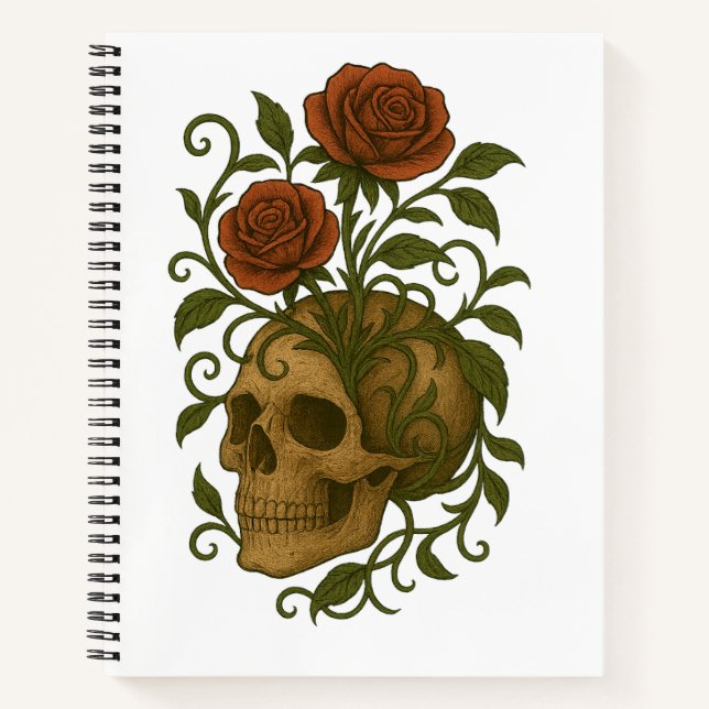 Haunting Beauty  Skull and Roses Halloween Art Notebook (Front)
