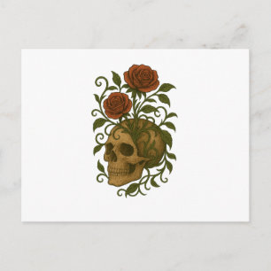 Haunting Beauty – Skull and Roses Halloween Art Postcard