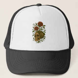 Haunting Beauty Skull and Roses Halloween Art Trucker Hat