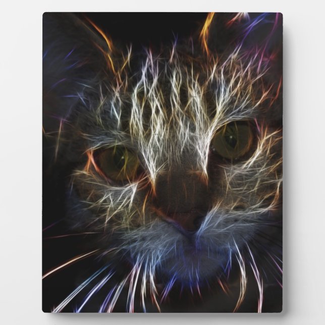 Haunting cat face art, made of light - gothic plaque (Front)
