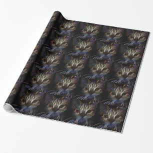 Haunting cat face art, made of light - gothic wrapping paper
