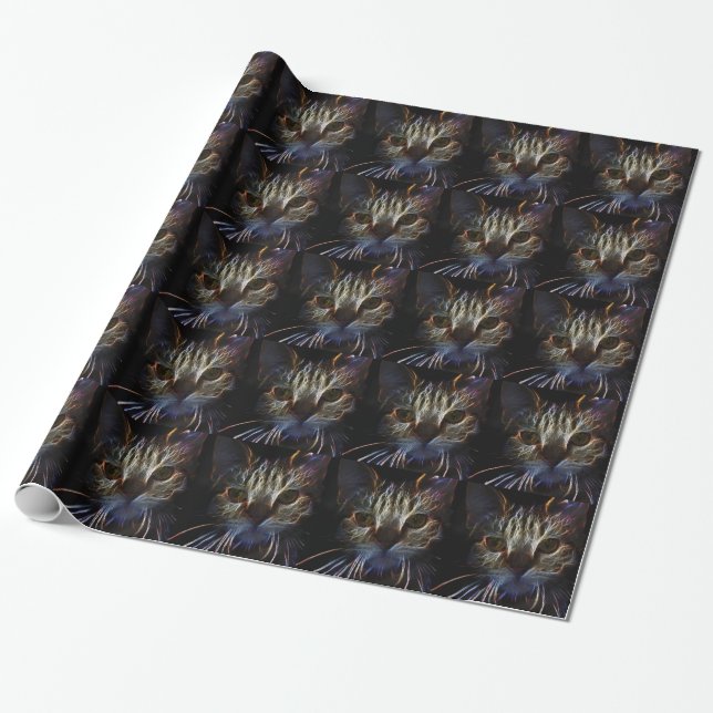 Haunting cat face art, made of light - gothic wrapping paper (Unrolled)
