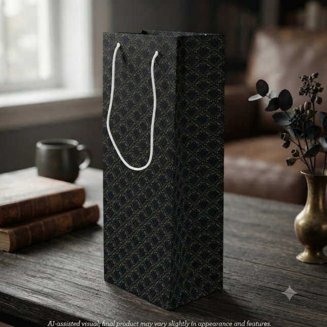 Haunting Charcoal Gothic Raven Wine Gift Bag (Charcoal raven wine bag for dark academia hosts celebrating a candlelit dinner party.)