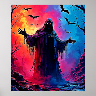 Haunting Demon Cloaked In Shadows Design Poster