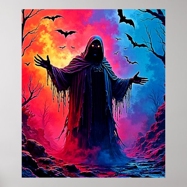 Haunting Demon Cloaked In Shadows Design Poster (Front)