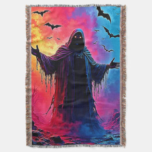 Haunting Demon Cloaked In Shadows Design Throw Blanket