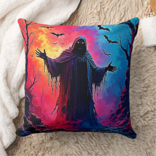 Haunting Demon Cloaked In Shadows Design Throw Pillow