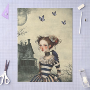 Haunting Fantasy Gothic Raven & Victorian Girl  Tissue Paper