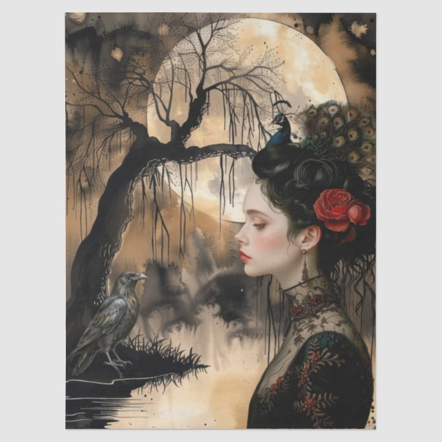 Haunting Fantasy Gothic Raven & Victorian Girl  Tissue Paper (Front)