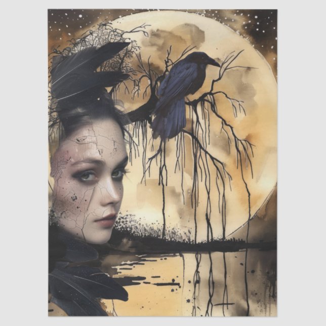Haunting Fantasy Gothic Raven & Victorian Girl  Tissue Paper (Front)