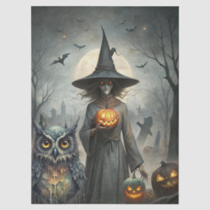 Haunting Fantasy Gothic Witch, Pumpkins & Moon Tissue Paper