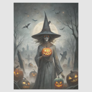 Haunting Fantasy Gothic Witch, Pumpkins & Moon Tissue Paper