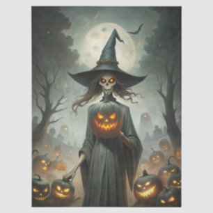 Haunting Fantasy Gothic Witch, Pumpkins & Moon Tissue Paper