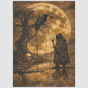 Haunting Gothic Raven Moon Skull Rose Fantasy Art  Tissue Paper
