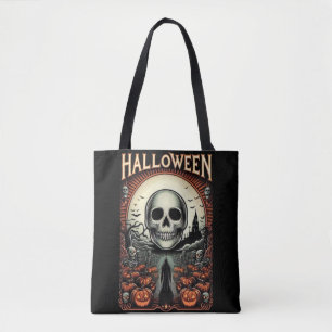 Haunting Halloween Pumpkin Graveyard & Giant Skull Tote Bag