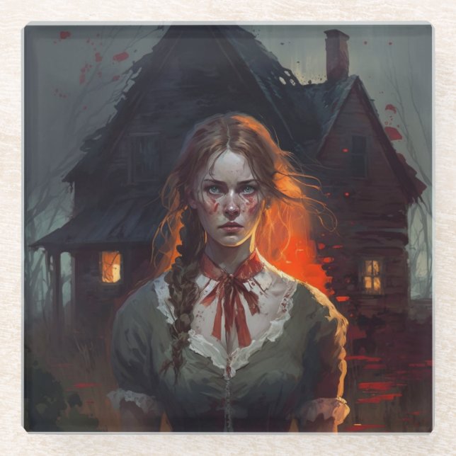 Haunting house glass coaster (Front)