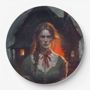 Haunting house paper plate