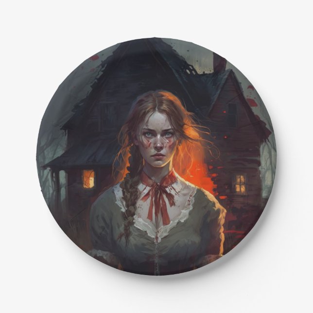 Haunting house paper plate (Front)