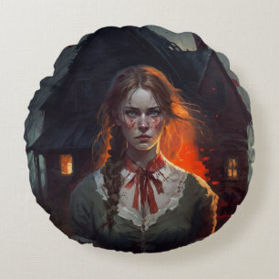 Haunting house round pillow