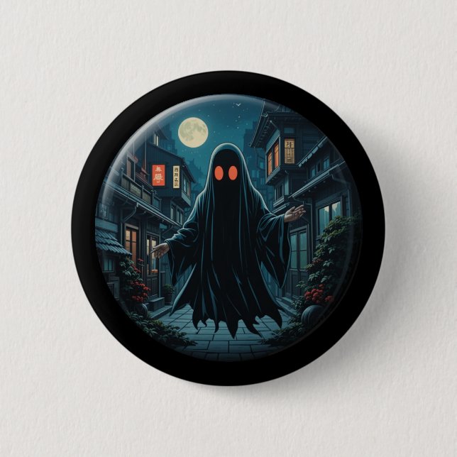 'Haunting in the Shadows' - Black Ghost  2 Inch Round Button (Front)