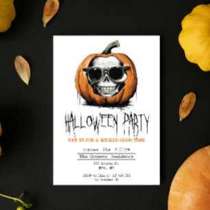 Haunting Jack O' Lantern Grinning Skull Halloween Invitation