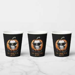 Haunting Jack O' Lantern Grinning Skull Halloween Paper Cups
