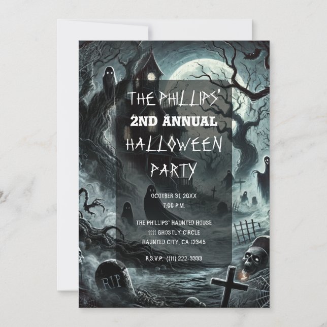 Haunting Night Scary Haunted House Halloween Party Invitation (Front)
