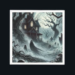 Haunting Night Scary Haunted House Halloween Party Napkin<br><div class="desc">Customize with any text.</div>