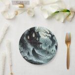 Haunting Night Scary Haunted House Halloween Party Paper Plate<br><div class="desc">Customize with any text. Matching items are available.</div>