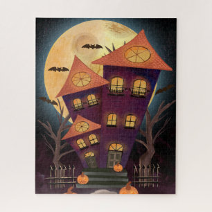 Haunting Purple Moon Spooky House Halloween Jigsaw Puzzle