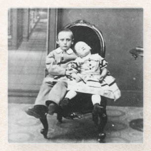 Haunting Vintage Sibling Portrait Glass Coaster